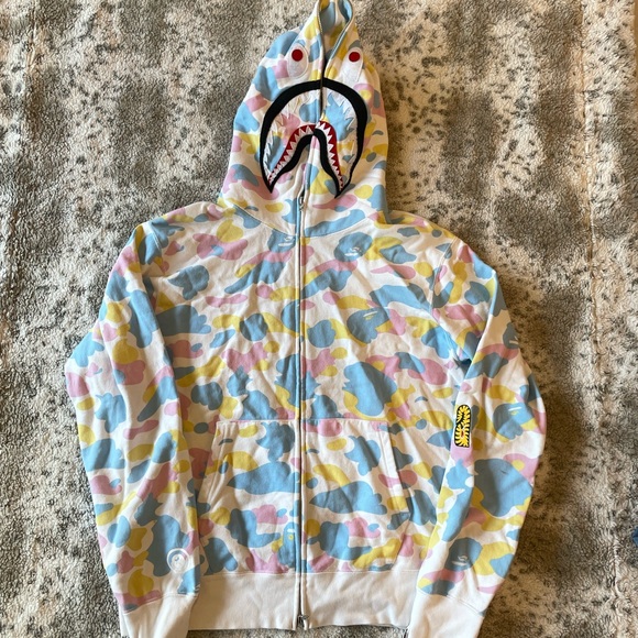 BAPE Multi Camo 2nd Shark Full Zip Hoodie 'White' - Picture 2 of 9